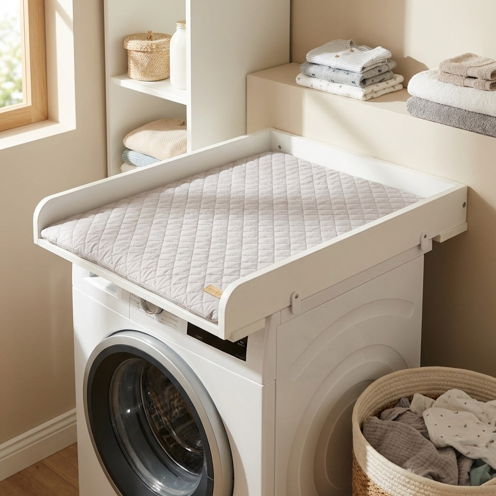 Wickelplatte für Waschmaschinen, weiß lackiert, inkl. grauer Wickelauflage 'roba Style'