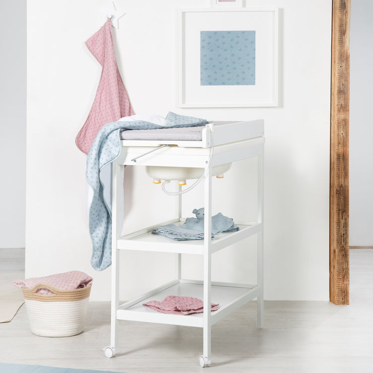 Table À Langer Avec Baignoire Baby Pool + Matelas À Langer Blanc