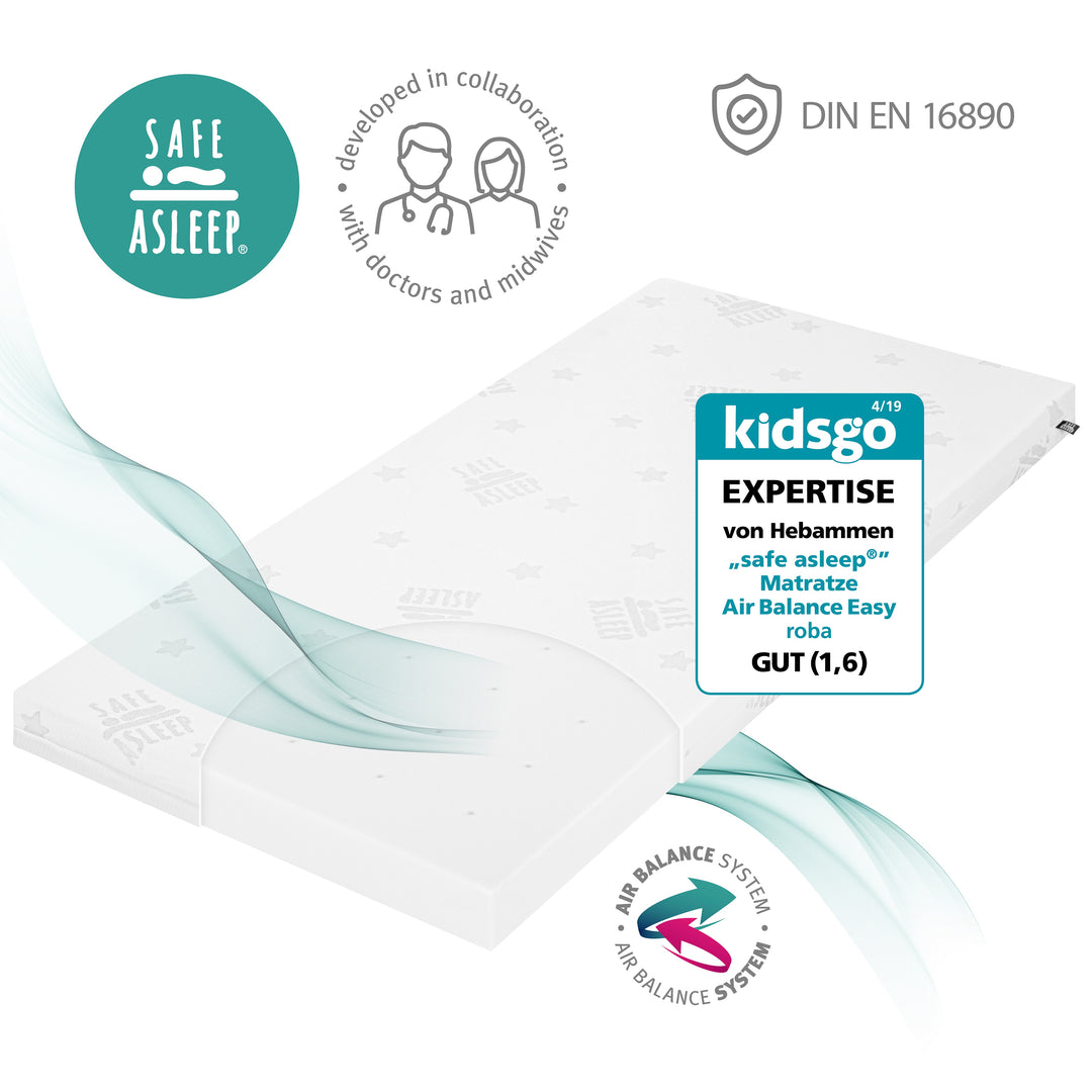 Materasso per neonati e lettino COMFORT AIR ROLL safe asleep® con rivestimento jacquard