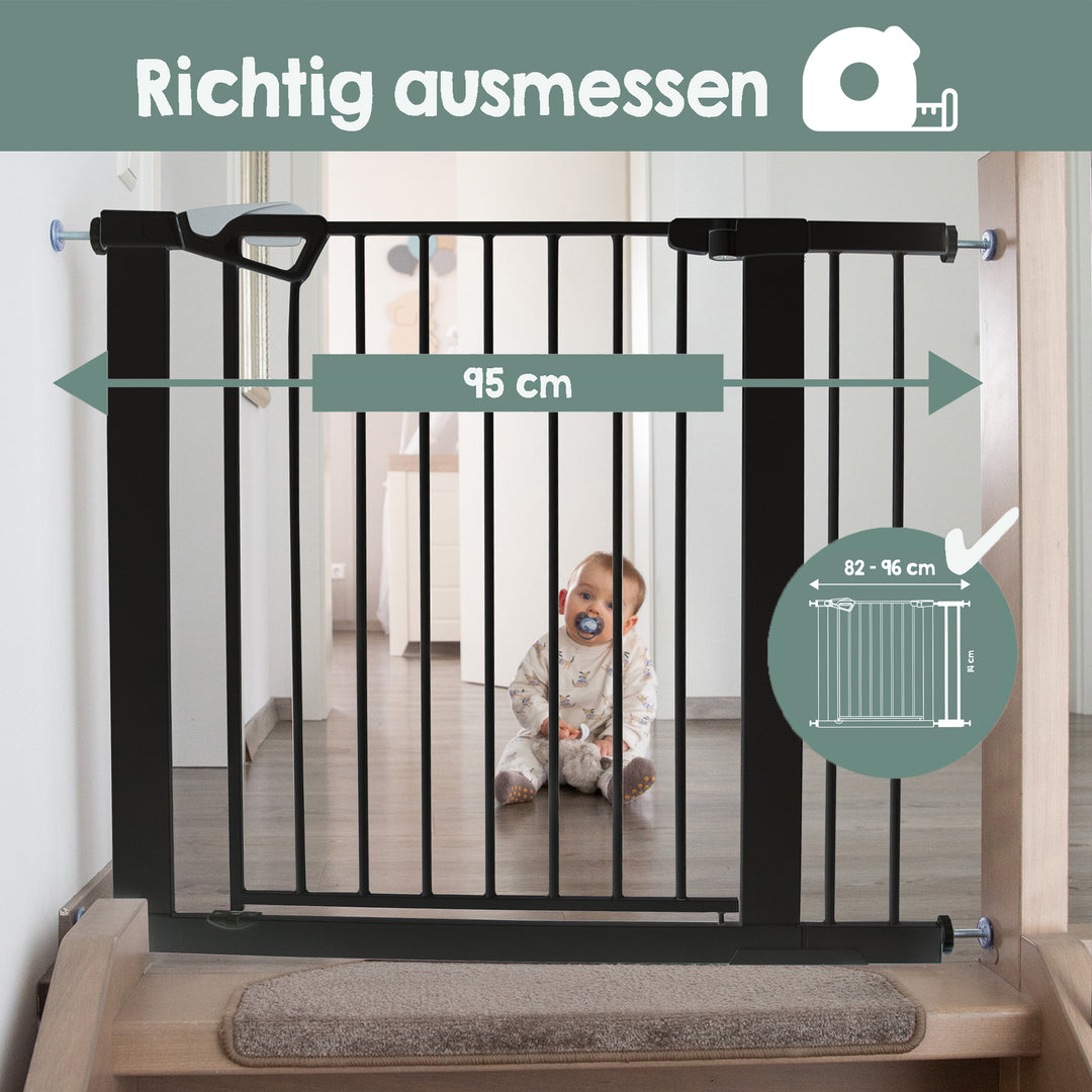 EasySafe+ Barrière de sécurité pour porte et escalier - Largeur 75-82 cm - Extensible jusqu'à 110 cm - Noir