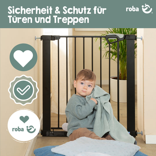 EasySafe+ Barrière de sécurité pour porte et escalier - Largeur 75-82 cm - Extensible jusqu'à 110 cm - Noir