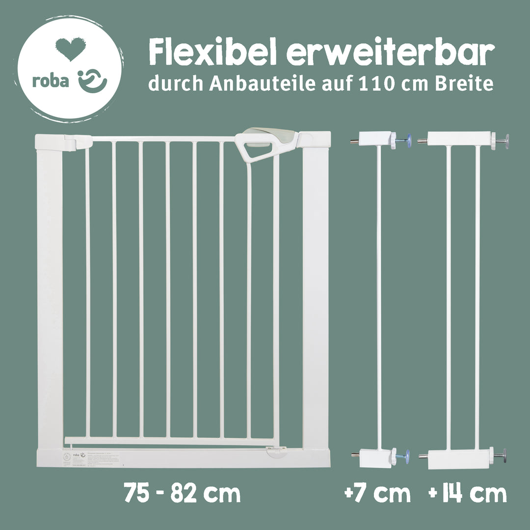 EasySafe+ Door & Stair Gate - Width 75-82 cm - Extendable up to 110 cm - White