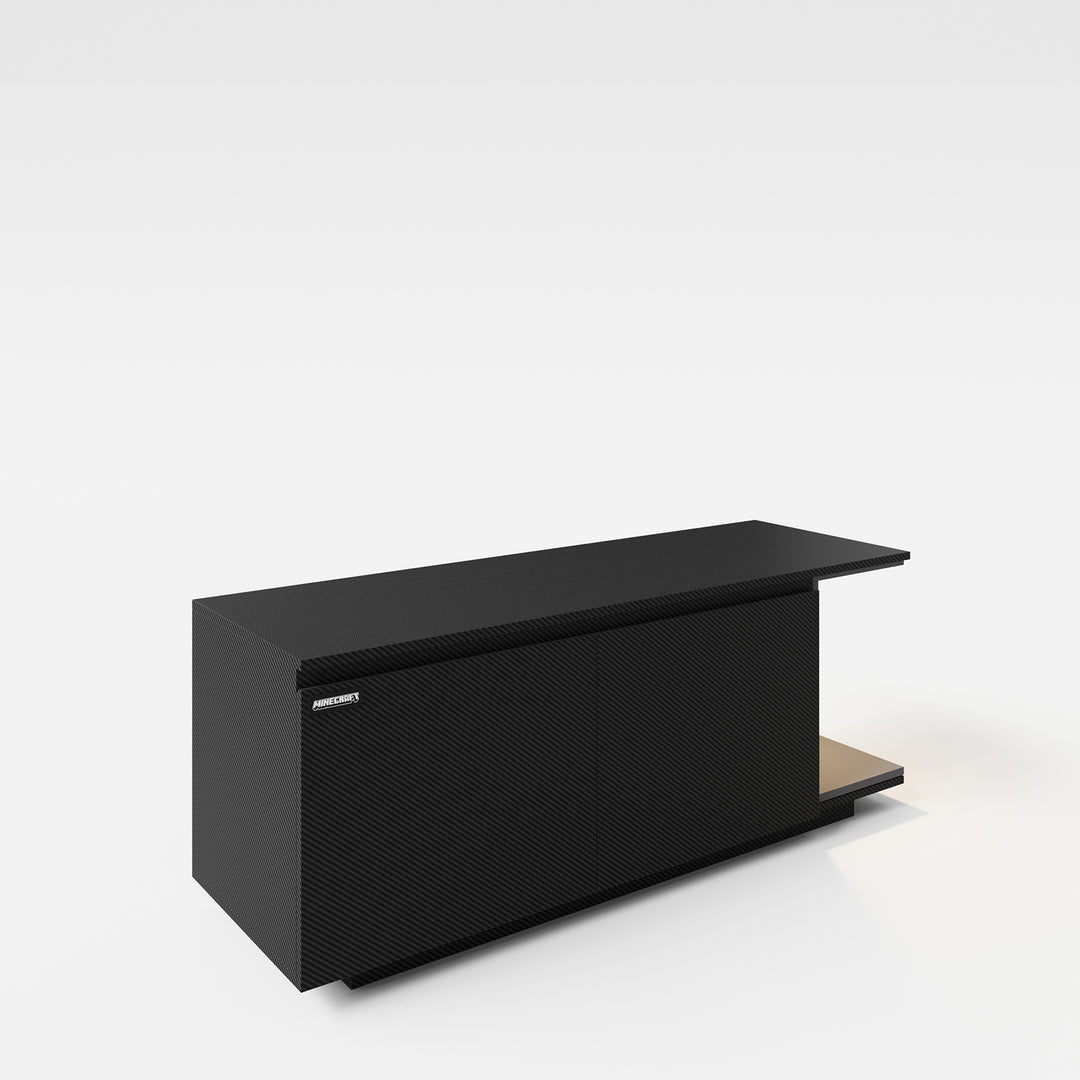 Meuble TV 'Minecraft' avec 2 portes, passage de câbles - étagère ouverte pour console - noir