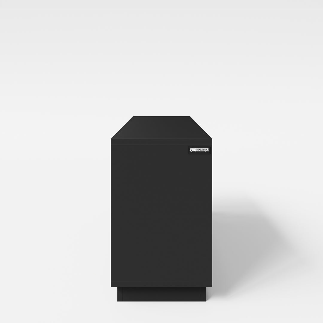 Meuble TV 'Minecraft' avec 2 portes, passage de câbles - étagère ouverte pour console - noir