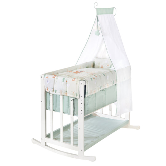 Berceau cododo 4 en 1 'Woodland Buddies' avec équipement textile - Blanc / Vert pastel