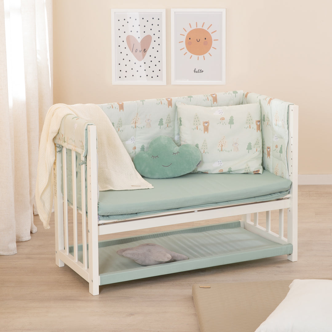Berceau cododo 4 en 1 'Woodland Buddies' avec équipement textile - Blanc / Vert pastel