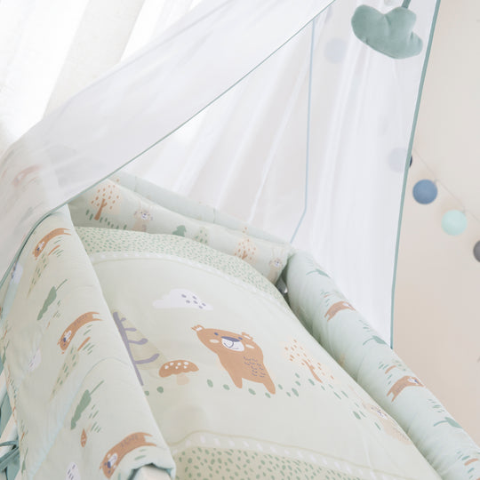 Berceau cododo 4 en 1 'Woodland Buddies' avec équipement textile - Blanc / Vert pastel