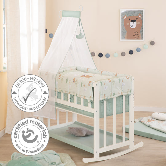 Berceau cododo 4 en 1 'Woodland Buddies' avec équipement textile - Blanc / Vert pastel