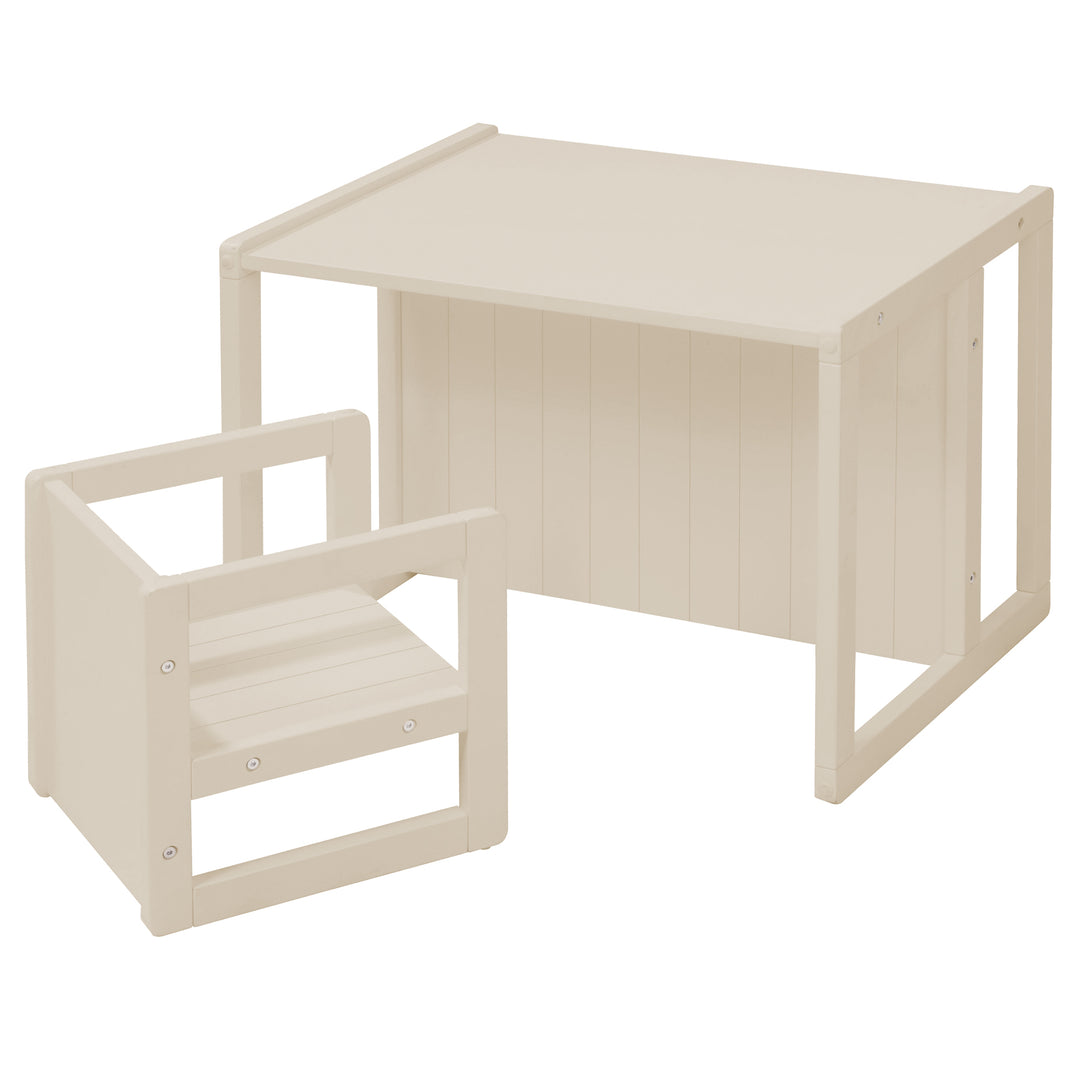 Tabouret pour enfant au style maison de campagne - Réversible à 3 hauteurs d'assise - Beige / cachemire