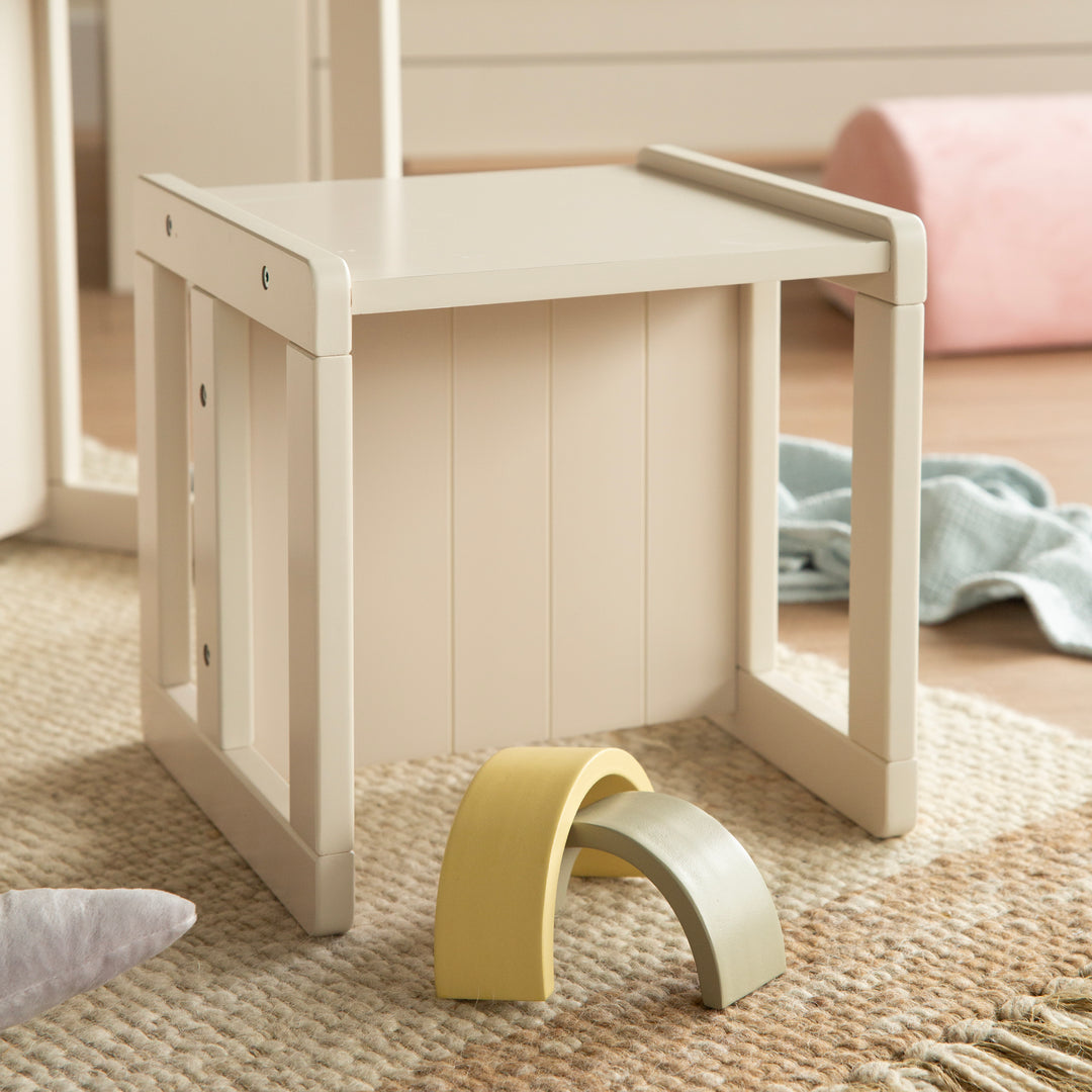 Tabouret pour enfant au style maison de campagne - Réversible à 3 hauteurs d'assise - Beige / cachemire
