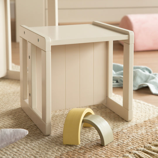 Tabouret pour enfant au style maison de campagne - Réversible à 3 hauteurs d'assise - Beige / cachemire