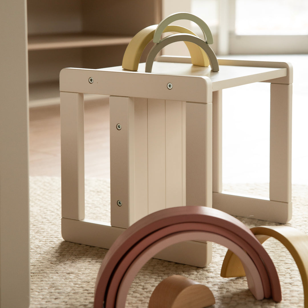 Tabouret pour enfant au style maison de campagne - Réversible à 3 hauteurs d'assise - Beige / cachemire