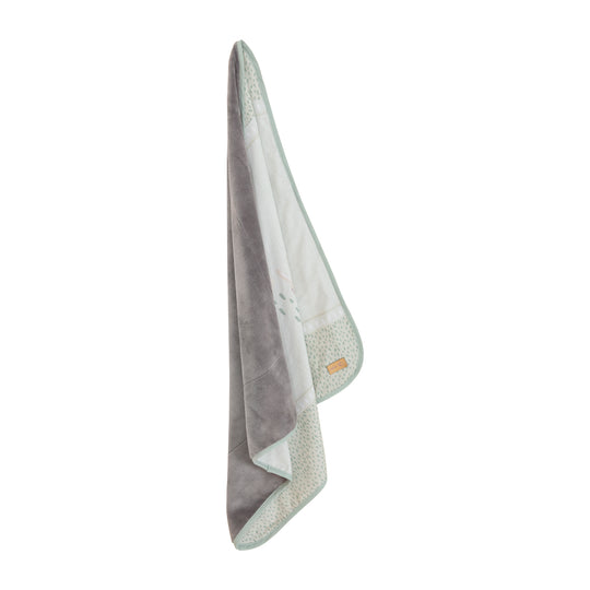Coperta per neonati 'Woodland Buddies' 80 x 80 cm - coperta a due lati - verde pastello e grigio argento