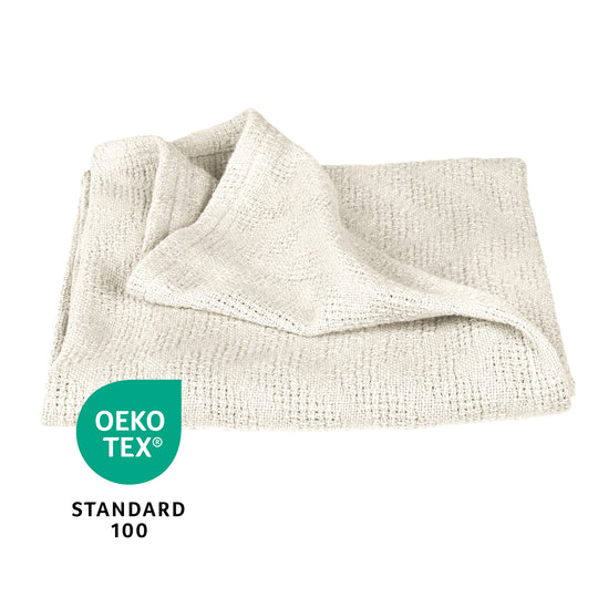 Coperta per neonati 'Seashells Oyster' 80 x 80 cm - certificata Oeko Tex e GOTS - bianca