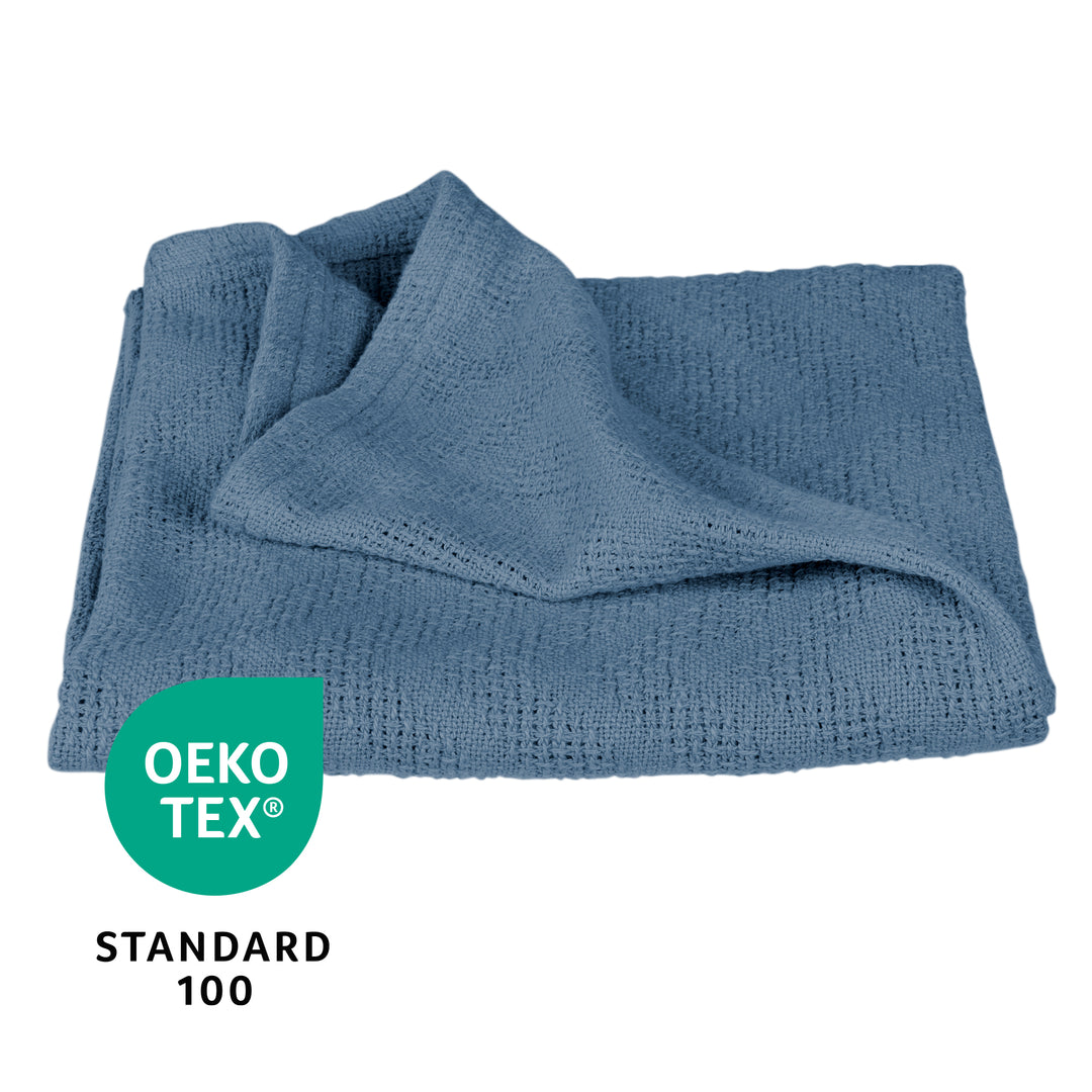Coperta per neonati 'Seashells Indigo' 80 x 80 cm - Oeko Tex e certificato GOTS - Blu