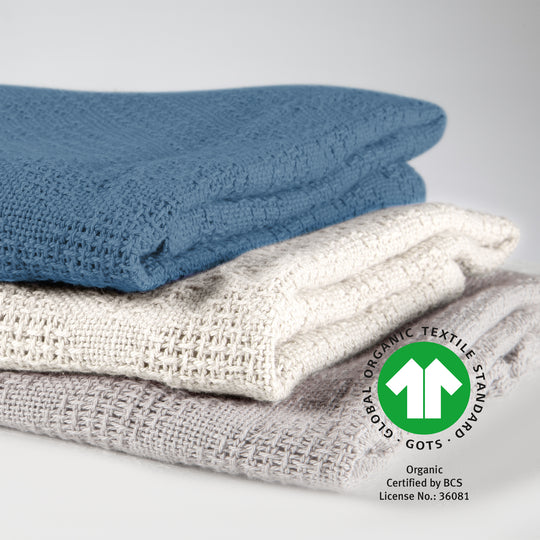 Coperta per neonati 'Seashells Indigo' 80 x 80 cm - Oeko Tex e certificato GOTS - Blu
