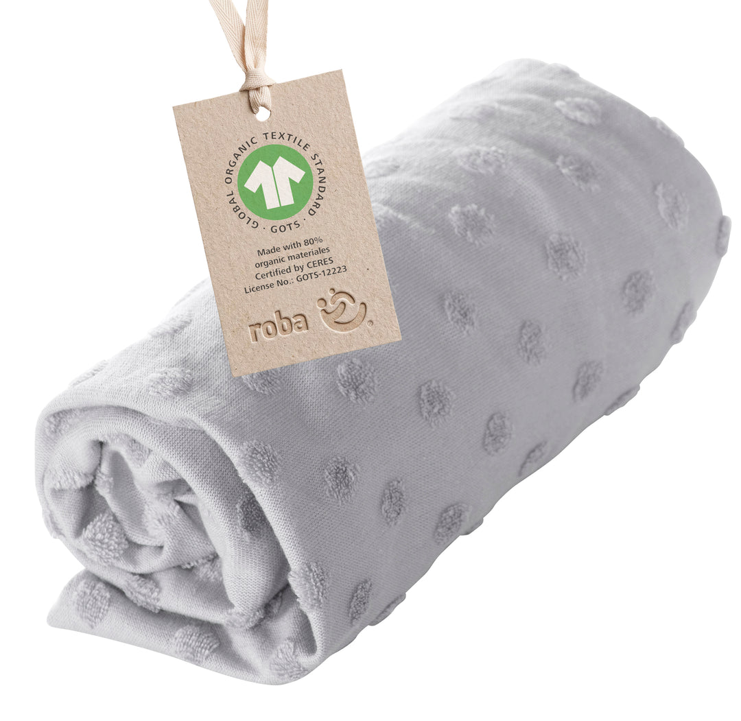 Housse extensible pour matelas à langer 'Lil Planet' - 85 x 75 cm - Jersey biologique GOTS - Gris argenté