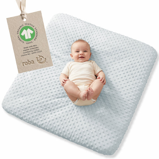 Housse extensible pour matelas à langer 'Lil Planet' - 85 x 75 cm - Jersey biologique GOTS - Bleu clair