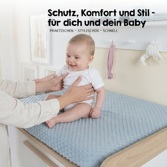 Housse extensible pour matelas à langer 'Lil Planet' - 85 x 75 cm - Jersey biologique GOTS - Bleu clair