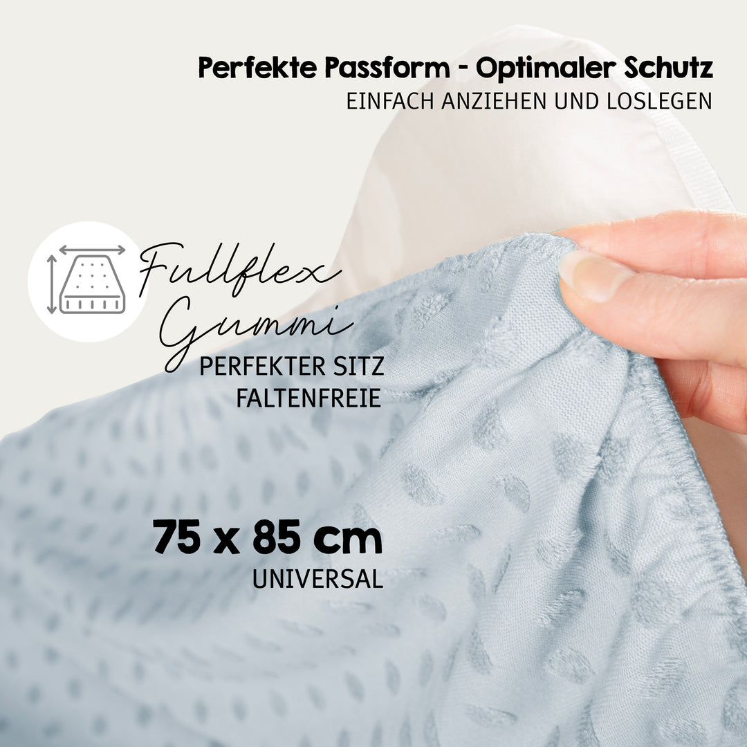 Housse extensible pour matelas à langer 'Lil Planet' - 85 x 75 cm - Jersey biologique GOTS - Bleu clair