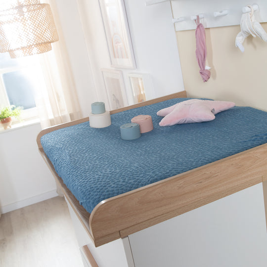 Housse pour matelas à langer 'Seashells Indigo' - 85 x 75 cm - Jersey biologique GOTS - Bleu