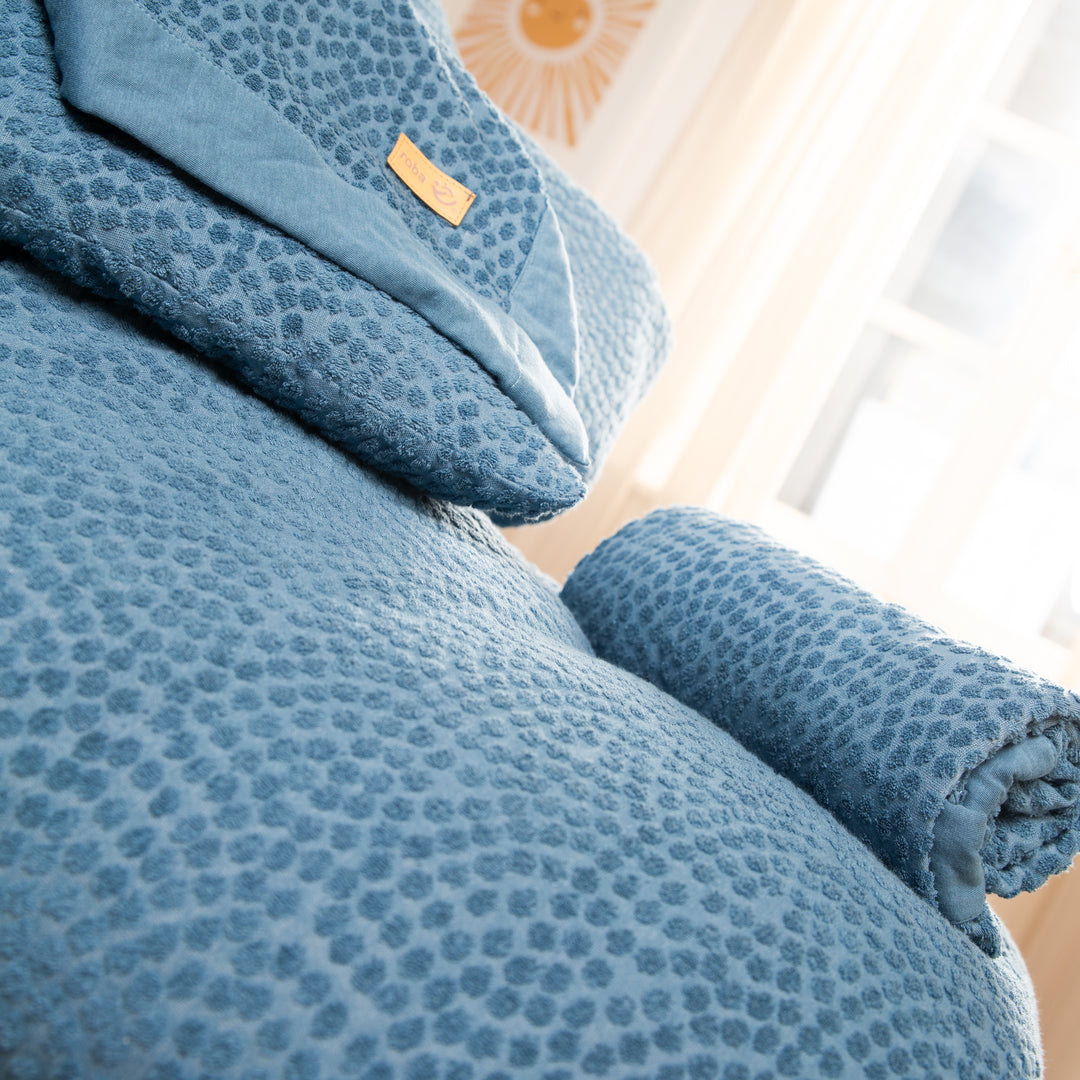 Housse pour matelas à langer 'Seashells Indigo' - 85 x 75 cm - Jersey biologique GOTS - Bleu