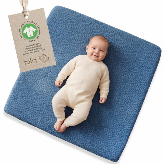 Housse pour matelas à langer 'Seashells Indigo' - 85 x 75 cm - Jersey biologique GOTS - Bleu