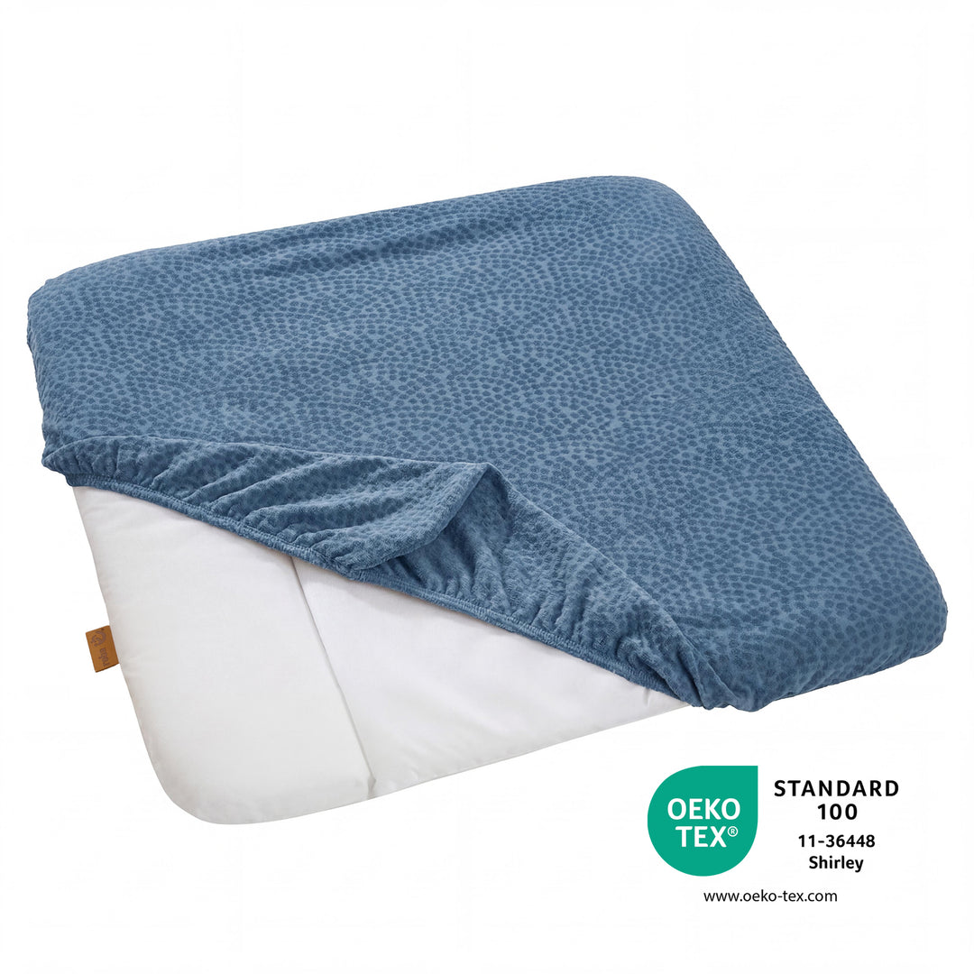 Housse pour matelas à langer 'Seashells Indigo' - 85 x 75 cm - Jersey biologique GOTS - Bleu