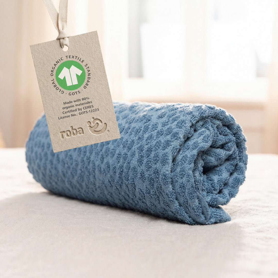 Housse pour matelas à langer 'Seashells Indigo' - 85 x 75 cm - Jersey biologique GOTS - Bleu