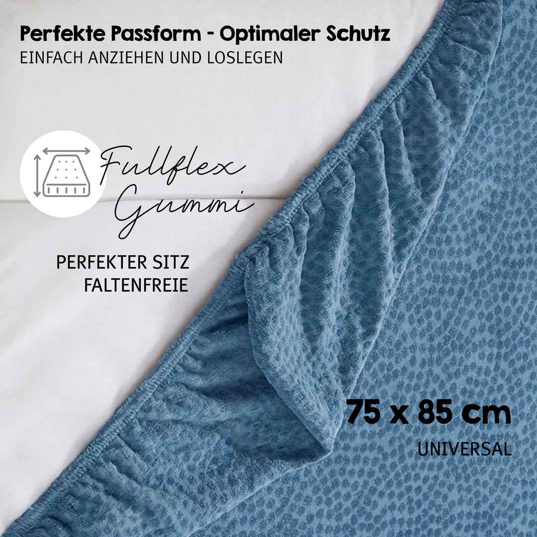 Housse pour matelas à langer 'Seashells Indigo' - 85 x 75 cm - Jersey biologique GOTS - Bleu