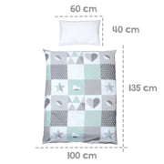 Cama dinged 'Happy Patch mint', 2-pcs bebé ropa de cama 100 x 135 cm, 100% algodón, manta y funda de almohada
