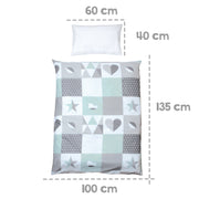 Biancheria da letto 2 pezzi, "Happy Patch mint",100 x 135 cm, 100% cotone, copripiumino e federa