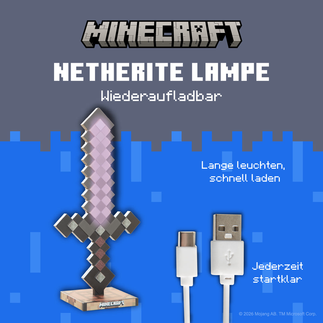 LED Table Lamp 'Minecraft' - Netherite - Rechargeable Battery