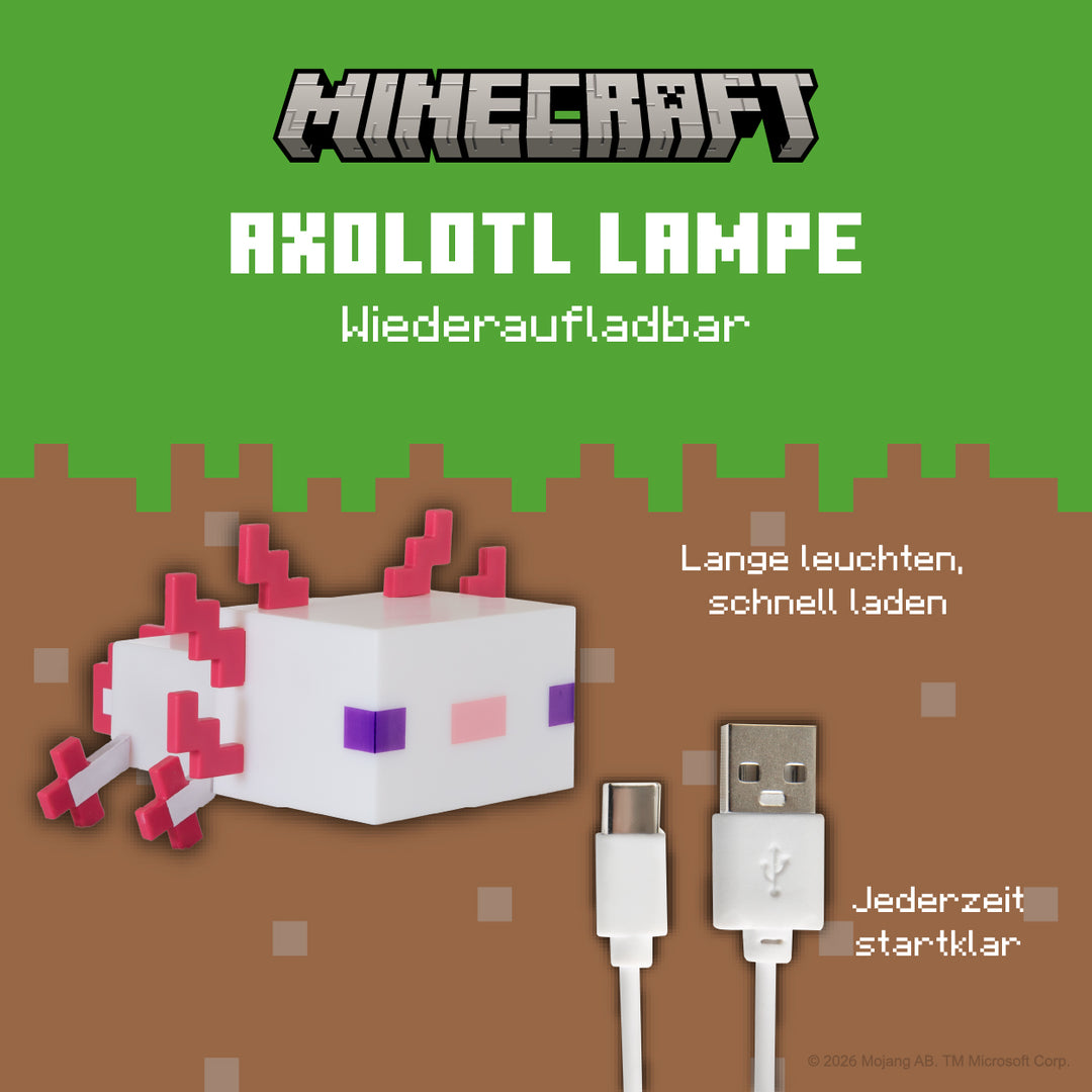 LED Table Lamp 'Minecraft' - Axolotl - Rechargeable Battery