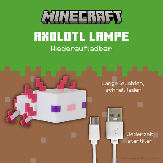 LED Table Lamp 'Minecraft' - Axolotl - Rechargeable Battery