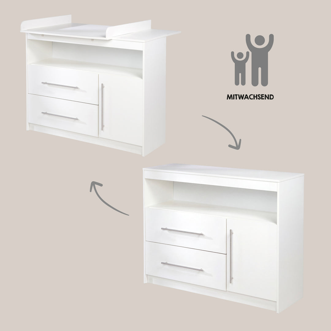 Set da camera 'Maren', incluso letto combi 70 x 140 cm, petto avvolgente largo e armadio 3 porte, bianco