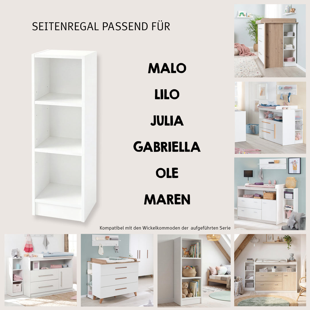 Seitenregal passend zu verschiedenen Wickelkommoden - Holz weiß lackiert