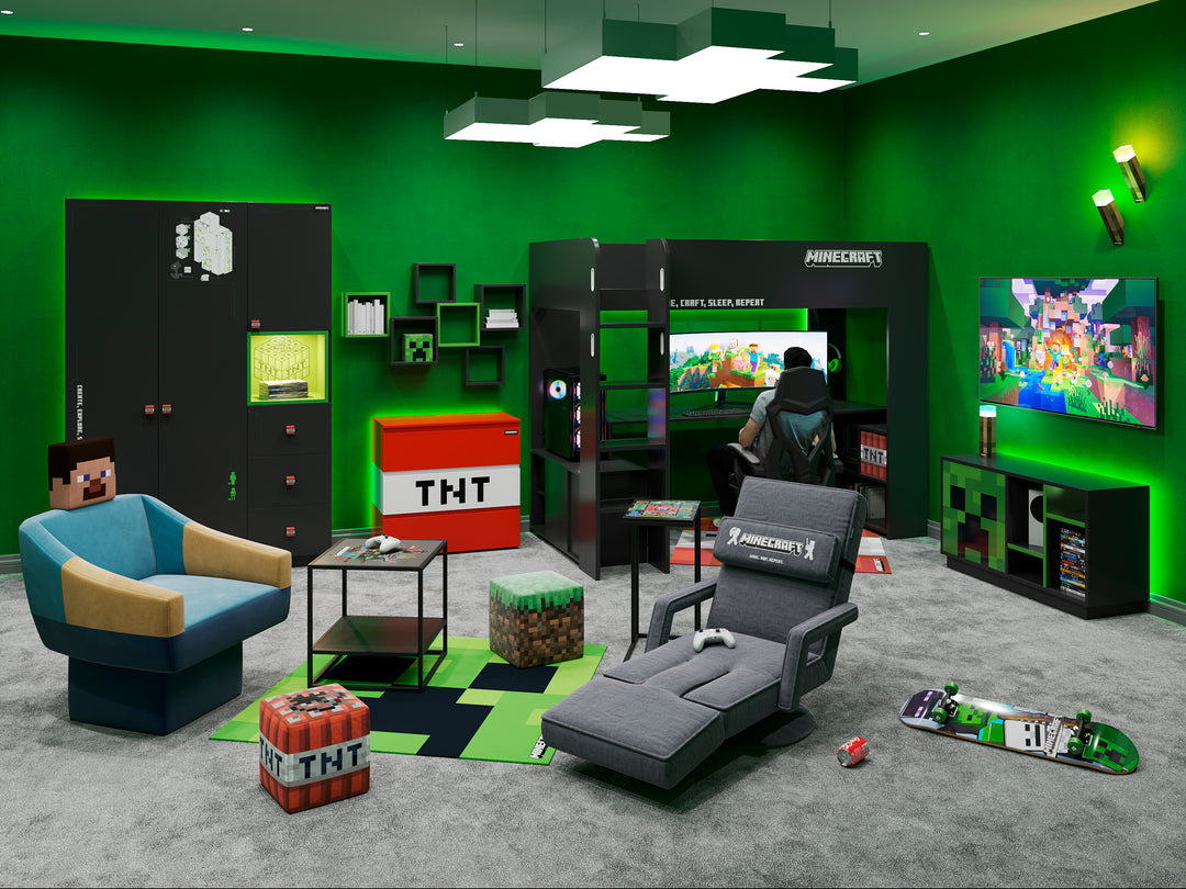 Armoire 'Minecraft' 3 portes - aspect carbone - noir / vert