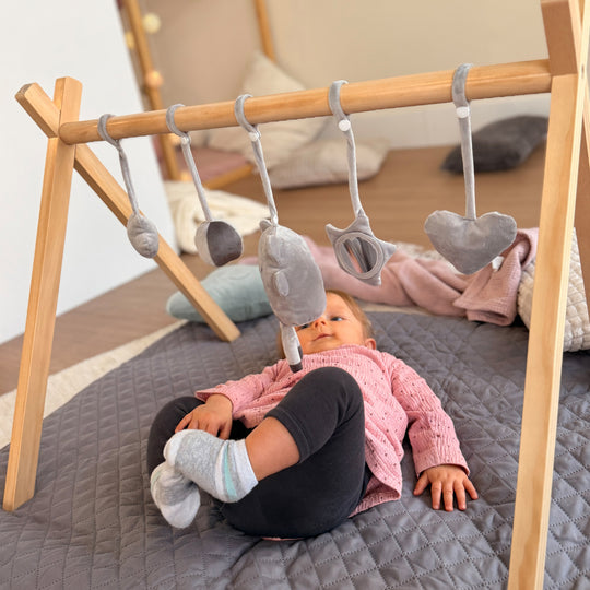 Portique de Jeu Montessori pour Bébé – Entraîneur de Préhension en Bois – Naturel