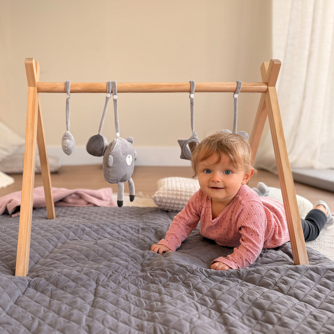 Portique de Jeu Montessori pour Bébé – Entraîneur de Préhension en Bois – Naturel