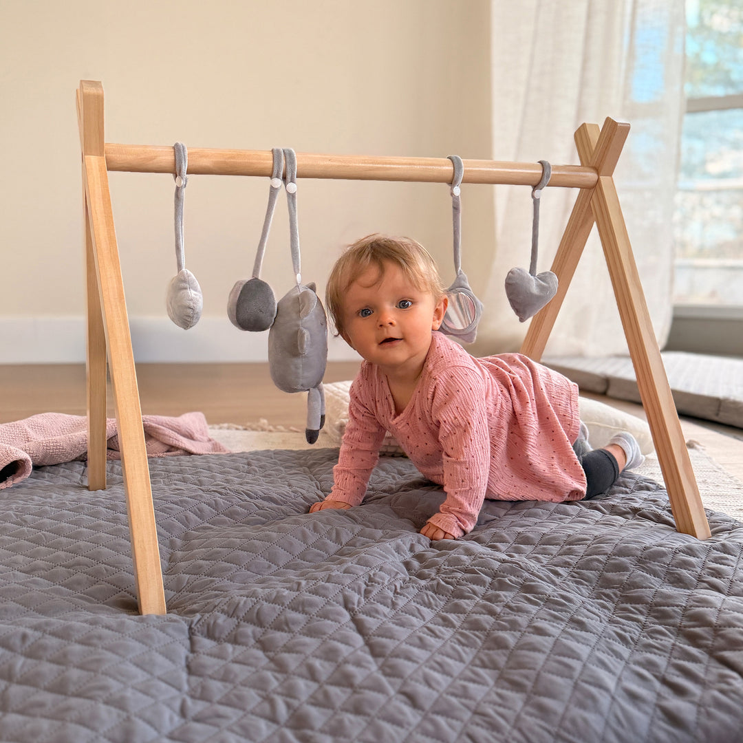 Portique de Jeu Montessori pour Bébé – Entraîneur de Préhension en Bois – Naturel