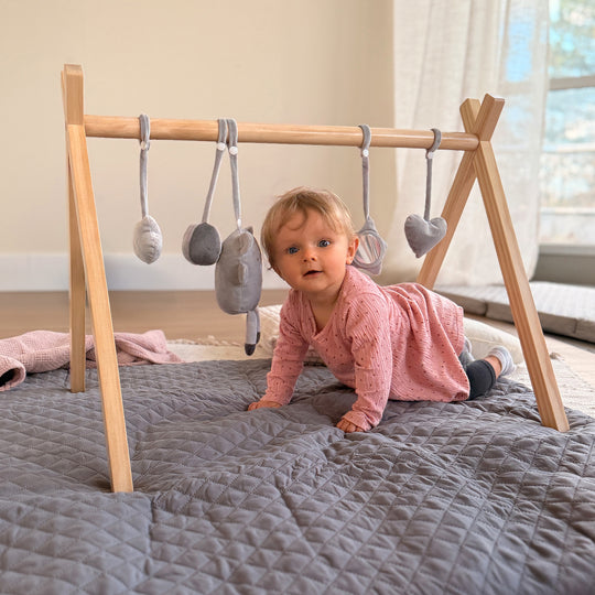 Portique de Jeu Montessori pour Bébé – Entraîneur de Préhension en Bois – Naturel