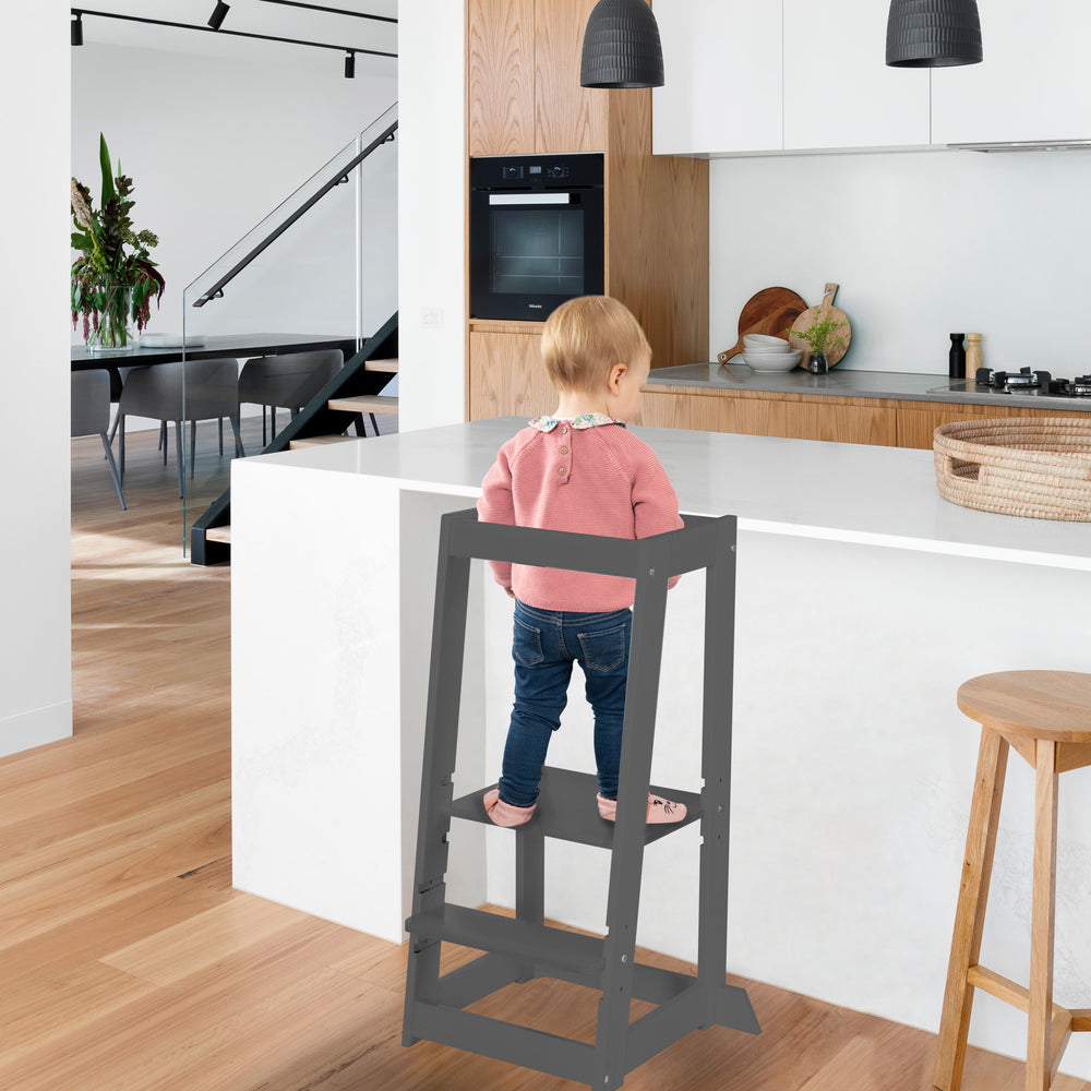 Torre de aprendizaje 'Monti Step' según el método Montessori - Altura regulable - Madera antracita