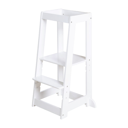 Montessori-inspired Wooden 'Monti Step' Learning Tower - Height Adjustable - White