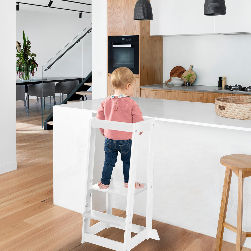 Torre de aprendizaje 'Monti Step' según el método Montessori - Altura regulable - Madera blanca