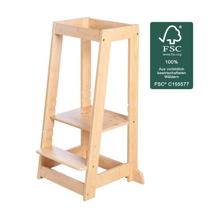 Torre de aprendizaje hecha de madera de bambú - taburete para niños - certificado FSC - hasta 80 kg resistente