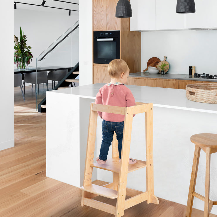 Torre de aprendizaje hecha de madera de bambú - taburete para niños - certificado FSC - hasta 80 kg resistente
