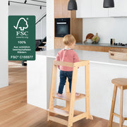 Torre de aprendizaje hecha de madera de bambú - taburete para niños - certificado FSC - hasta 80 kg resistente