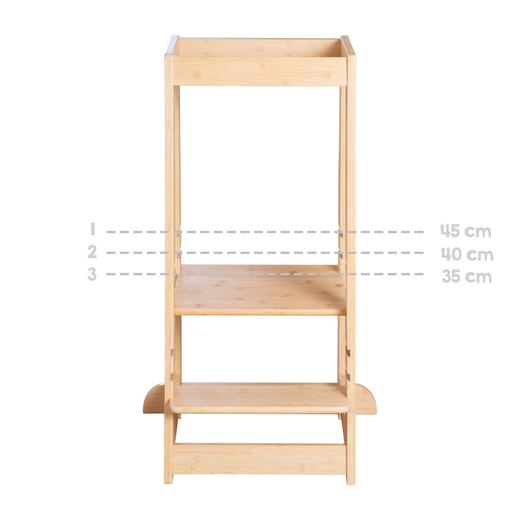 Tour d'apprentissage en bois de bambou - Marchepied pour enfants - Supporte jusqu'à 80 kg