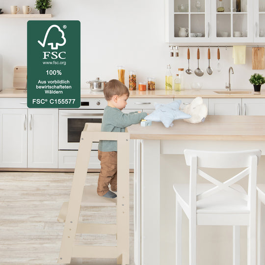 Torre di apprendimento 'Monti Step' secondo il metodo Montessori - Regolabile in altezza - Cashmere